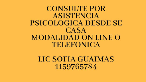 Psicóloga Sofìa Guaimas atención psicológica a distancia y presencial. Terapia cognitiva conductual. Neuropsicología. Psicopedagogía. Estimulación y rehabilitación de memoria, atención otras funciones a distancia. Evaluación Neurocognitiva. Ansiedad. Adic